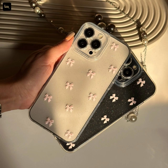 قاب گوشی پاپیون اکلیلی صورتی ( Bowtie Pink Clear)