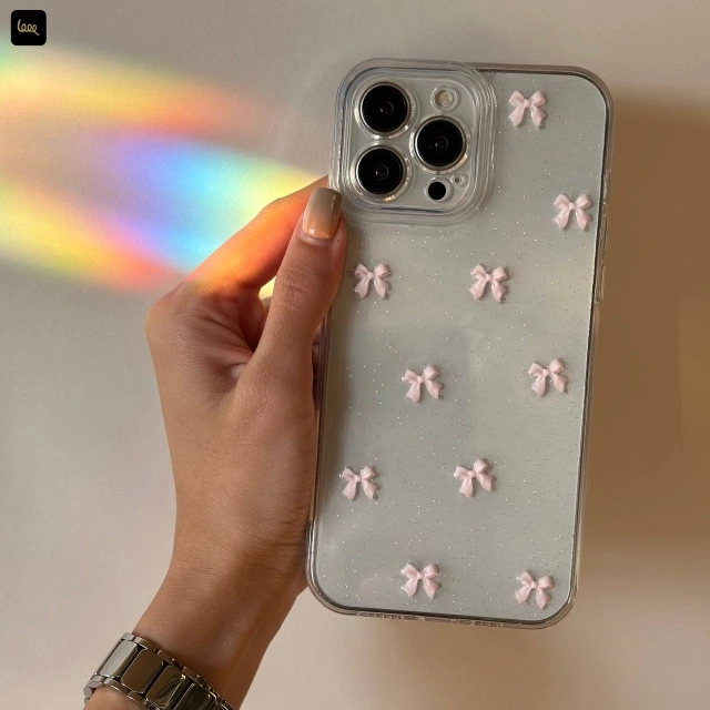قاب گوشی پاپیون اکلیلی صورتی ( Bowtie Pink Clear)