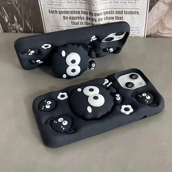  قاب گوشی عروسکی هپل مشکی سیلیکونی با پاپ آپ بزرگ ست شده