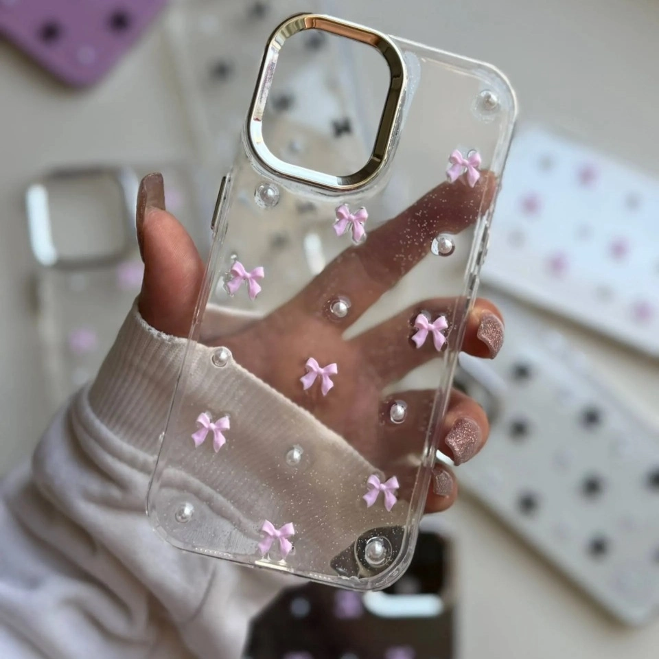 قاب گوشی پاپیون اکلیلی صورتی (Bowtie Pink Clear)