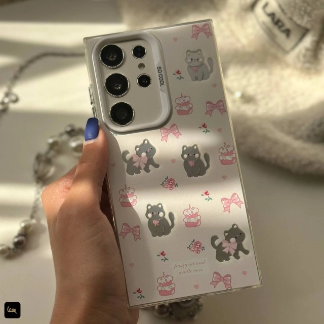 قاب گوشی طرح گربه فانتزی SoCool برای سامسونگ و شیائومی با طراحی قلب و پاپیون صورتی