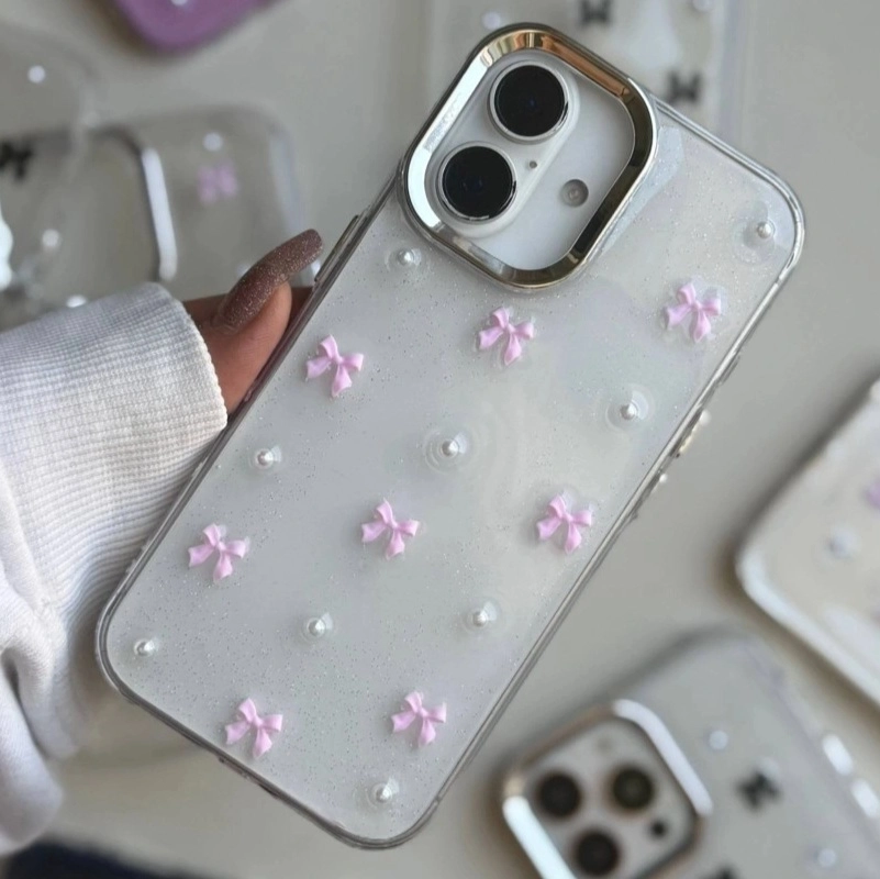 قاب گوشی پاپیون اکلیلی صورتی (Bowtie Pink Clear)