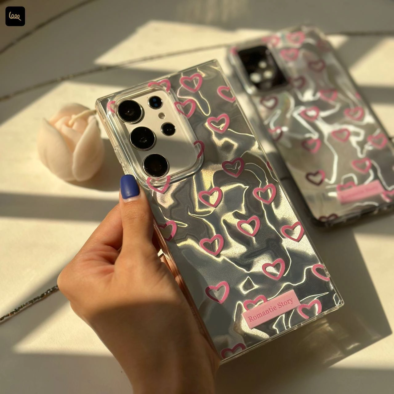 قاب گوشی قلبی Water Effect Heart با افکت موجی و قلب‌های صورتی روی گوشی سامسونگ