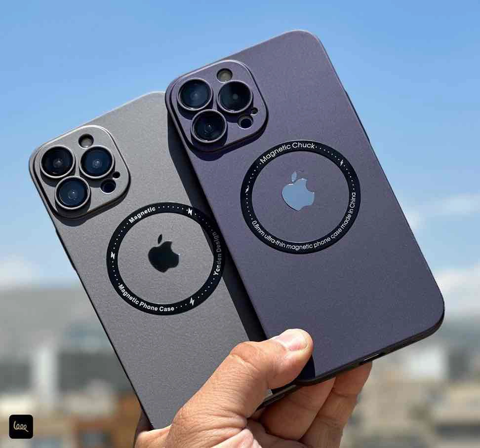 قاب گوشی آیفون مدل Mag Gray رنگ بنفش مات با محافظ لنز و قابلیت مگ سیف