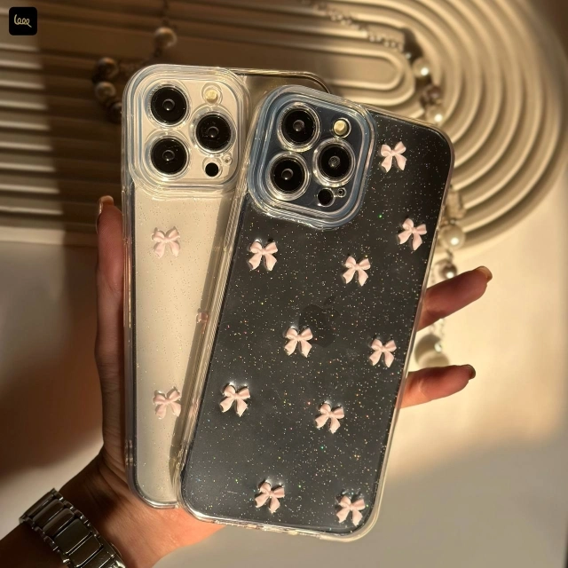 قاب گوشی پاپیون اکلیلی صورتی ( Bowtie Pink Clear)