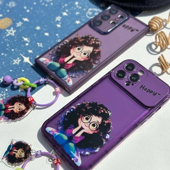 قاب گوشی دختر مو فرفری بنفش آیفون - سامسونگ - شیائومی(Cute Girl Purple)