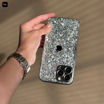 قاب آیفون اکلیلی نقره‌ای مدل Glitter Chrome با سطح کروم براق