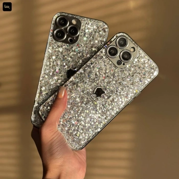 قاب آیفون اکلیلی نقره‌ای مدل Glitter Chrome با سطح کروم براق