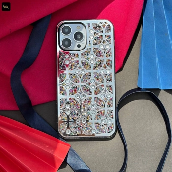 قاب آیفون Classic Glitter دایموند مولتی‌کالر با نگین‌کاری گلیتری و فریم کروم – LoopTel