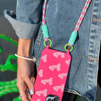 قاب آیفون باربی صورتی بند لنیارد رنگی Barbie Lanyard