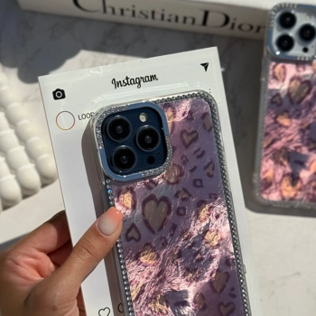 قاب گوشی پلنگی قلبی نگین دار صورتی (Leo Diamond Pink Love)