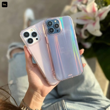  قاب آیفون Aurora Pink با افکت لیزری رنگین‌کمانی