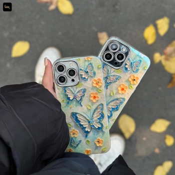 قاب آیفون طرح گل و پروانه Icy Butterflies & Flower