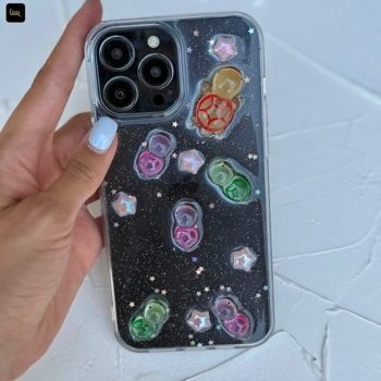 قاب گوشی لاکپشت های کیوت اکلیلی شبرنگ (Turtles Glitter Blacklight)