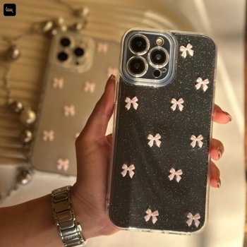 قاب گوشی پاپیون اکلیلی صورتی ( Bowtie Pink Clear)