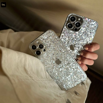 قاب آیفون اکلیلی نقره‌ای مدل Glitter Chrome با سطح کروم براق