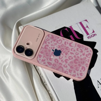 قاب گوشی پلنگی لنز اکلیلی (Leo Lens Glitter Pink)