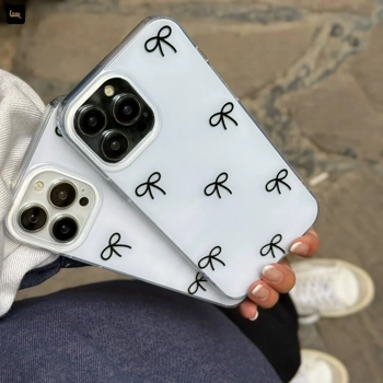 قاب آیفون سفید با پاپیون مشکی، مدل Bowtie Milky
