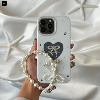 قاب گوشی پاپیون قلب سفید همراه با آویز (Bowtie Whity Love)