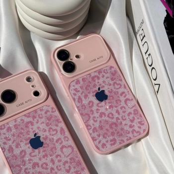 قاب گوشی پلنگی لنز اکلیلی (Leo Lens Glitter Pink)