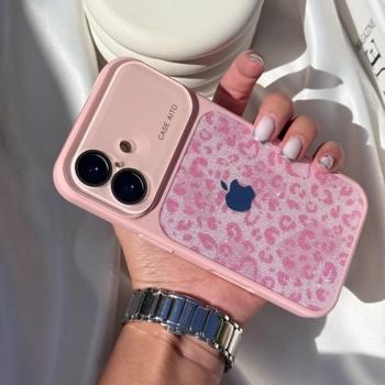 قاب گوشی پلنگی لنز اکلیلی (Leo Lens Glitter Pink)