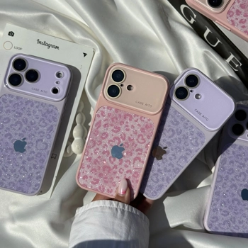 قاب گوشی پلنگی لنز اکلیلی (Leo Lens Glitter Pink)