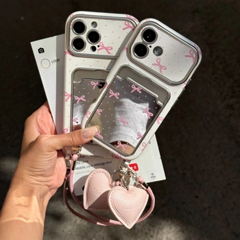 قاب گوشی کلاسیکارد پاپیون آیینه ای صورتی به همراه آویز و چارم قلبی (Classicard Bowtie Mirror Pinky)