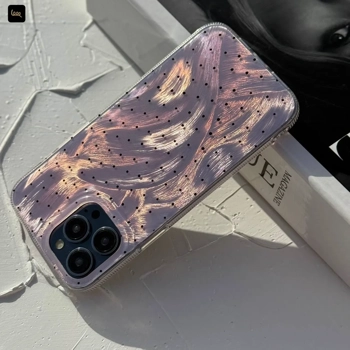قاب گوشی آیفون طرح موج و نقطه بنفش لیلاک مدل Imd wave Dots Lilac به همراه بند مهره ای لوکس