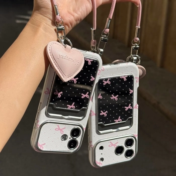 قاب گوشی کلاسیکارد پاپیون آیینه ای صورتی به همراه آویز و چارم قلبی (Classicard Bowtie Mirror Pinky)