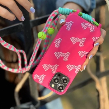 قاب آیفون باربی صورتی بند لنیارد رنگی Barbie Lanyard