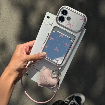 قاب گوشی کلاسیکارد پاپیون آیینه ای صورتی به همراه آویز و چارم قلبی (Classicard Bowtie Mirror Pinky)