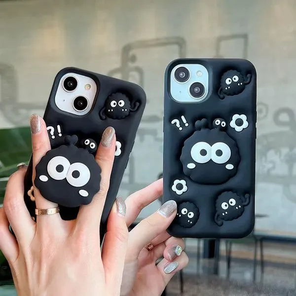  قاب گوشی عروسکی هپل مشکی سیلیکونی با پاپ آپ بزرگ ست شده