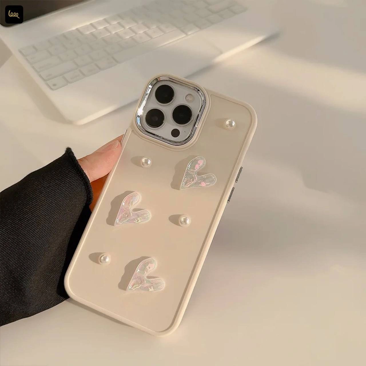 قاب آیفون طرح قلبی مرواریدی لاو pearl love heart case