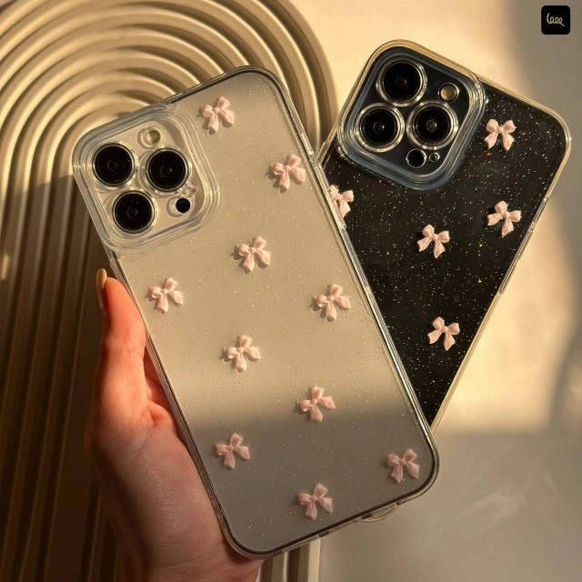 قاب گوشی پاپیون اکلیلی صورتی ( Bowtie Pink Clear)