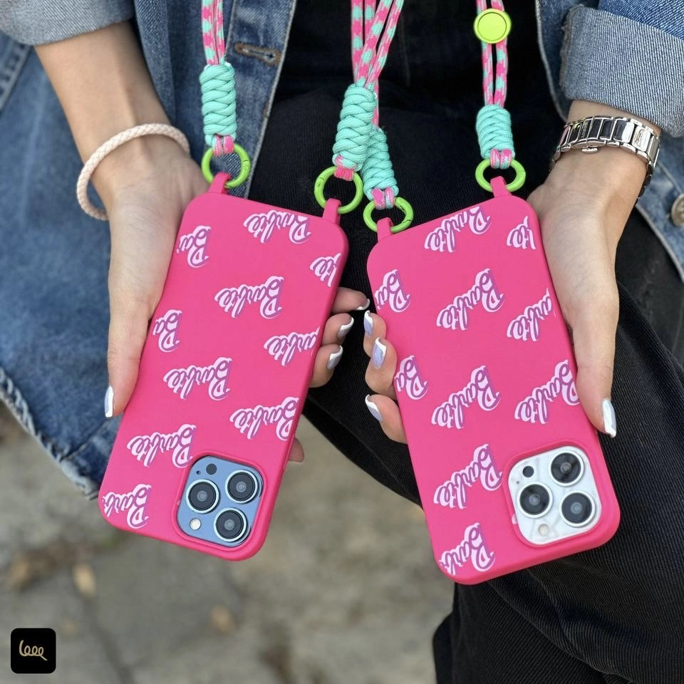 قاب آیفون باربی صورتی بند لنیارد رنگی Barbie Lanyard قاب آیفون باربی صورتی بند لنیارد رنگی Barbie Lanyard