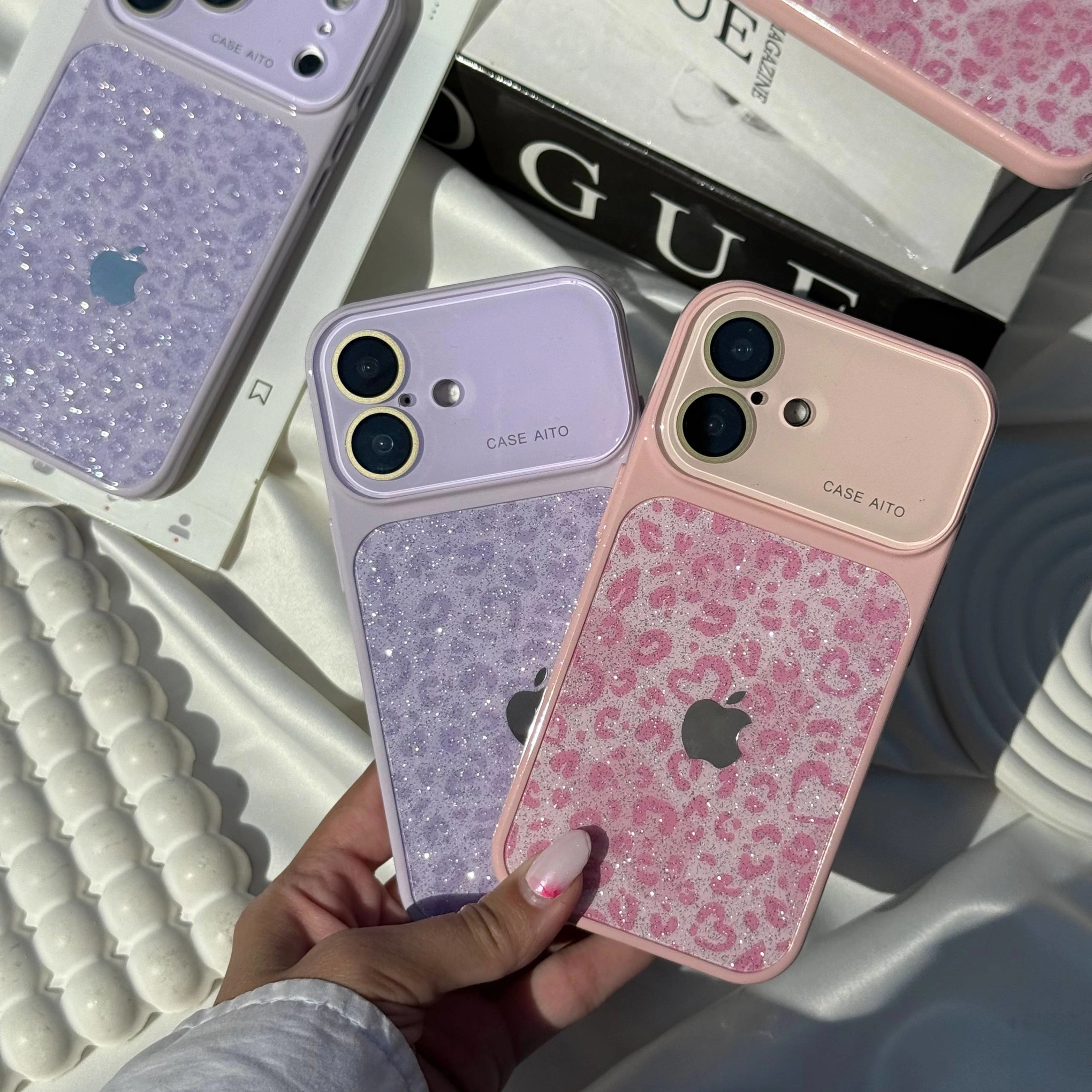 قاب گوشی پلنگی لنز اکلیلی (Leo Lens Glitter Pink)