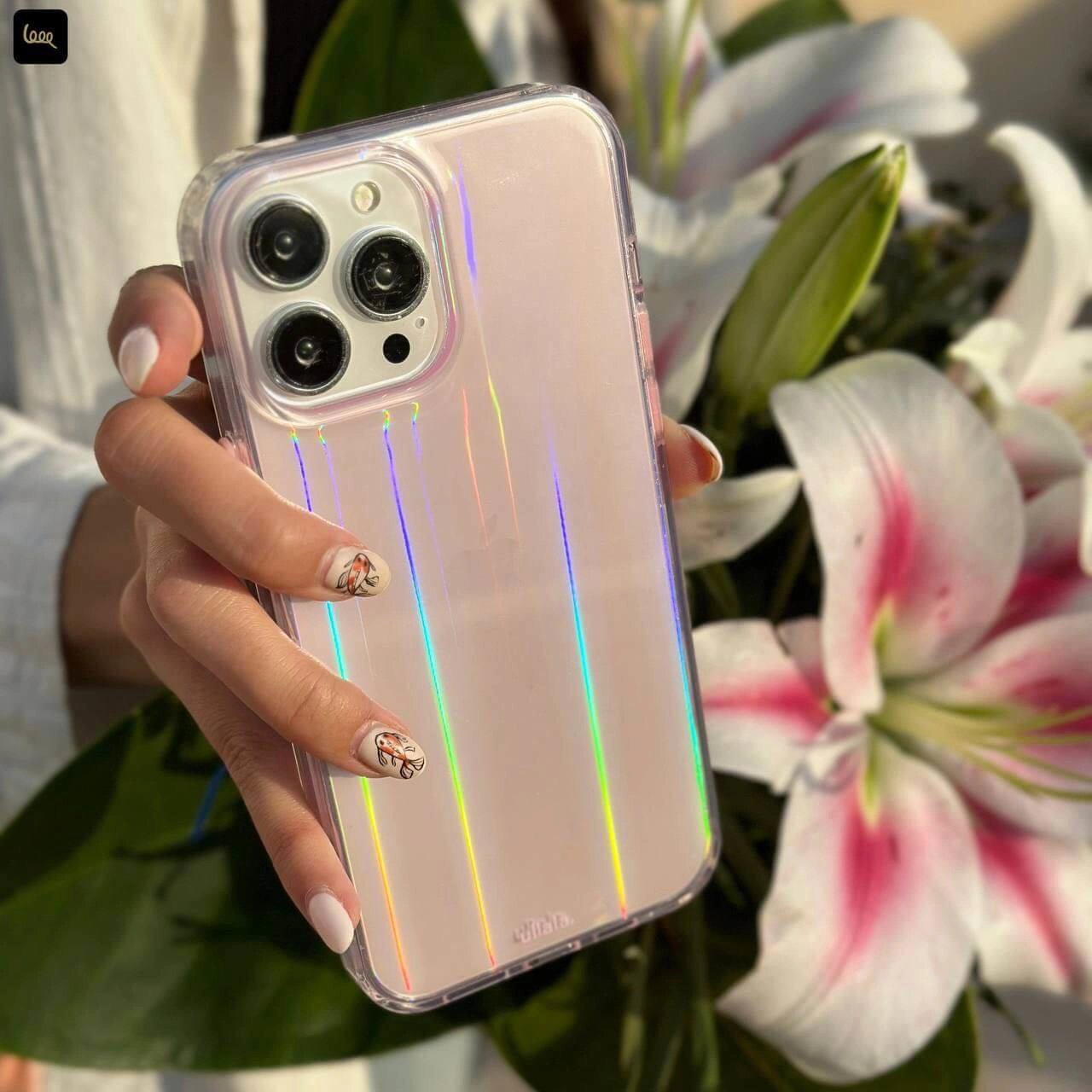 قاب آیفون Aurora Pink با افکت لیزری رنگینکمانی قاب آیفون Aurora Pink با افکت لیزری رنگینکمانی
