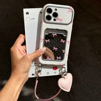 قاب گوشی کلاسیکارد پاپیون آیینه ای صورتی به همراه آویز و چارم قلبی (Classicard Bowtie Mirror Pinky)