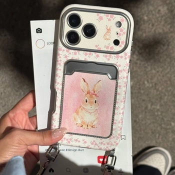 قاب گوشی کلاسیکارد خرگوش صورتی گلدار به همراه آویز (Classicard Bunny Floral Pinky)