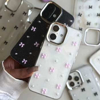 قاب گوشی پاپیون اکلیلی صورتی (Bowtie Pink Clear)