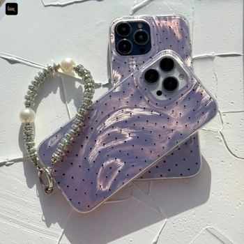 قاب گوشی آیفون طرح موج و نقطه بنفش لیلاک مدل Imd wave Dots Lilac به همراه بند مهره ای لوکس